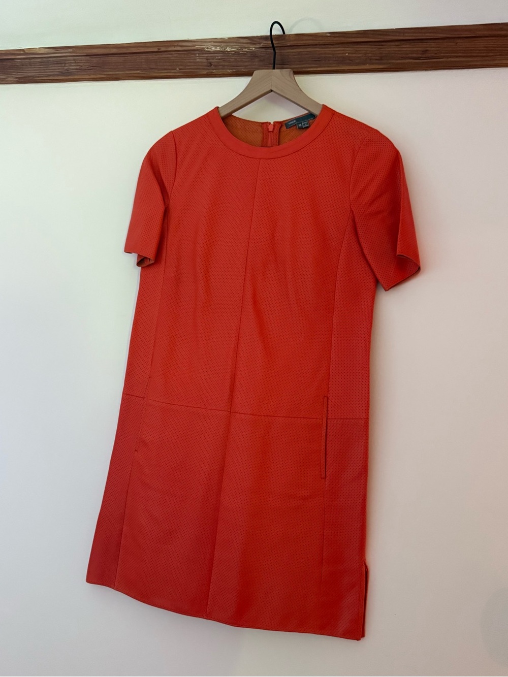 Vince 100% Lamb Leather Orange Mini Dress
